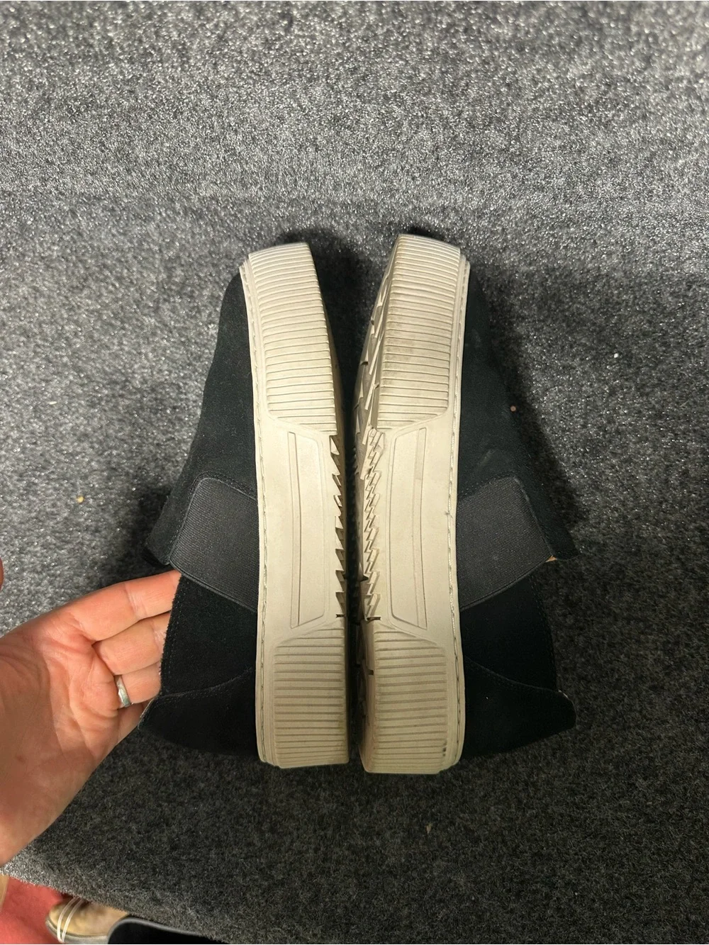 Black suede chunky platform slip on sneakers lifestyle minimalist modern staple